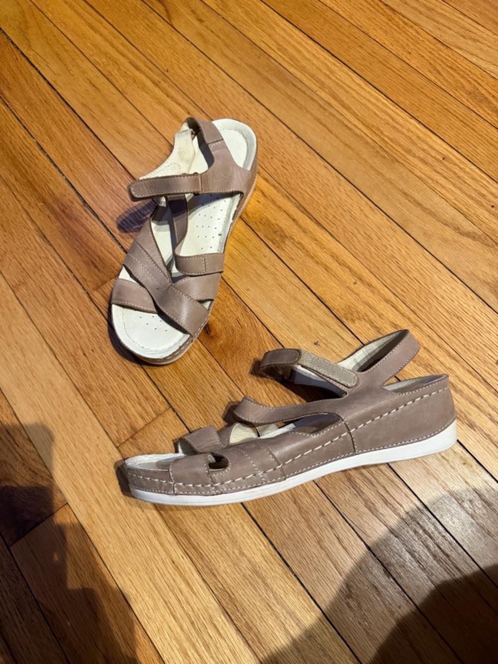 Wasak Leather Comfort Sandals adjustable Straps contoured insole Tan 39 cushion